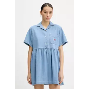 Tommy Jeans rochie din denim mini, evazati, DW0DW20372 imagine
