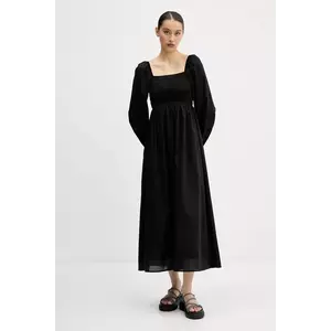 Tommy Jeans rochie din bumbac culoarea negru, midi, evazati, DW0DW21335 imagine