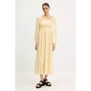 Tommy Jeans rochie din bumbac culoarea galben, midi, evazati, DW0DW21335 imagine