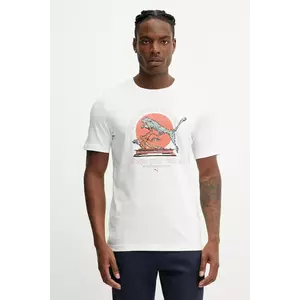 Puma tricou din bumbac culoarea alb, cu imprimeu, 629634 imagine
