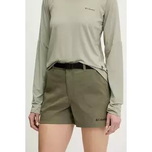 Columbia pantaloni scurți outdoor Brea Falls culoarea verde, uni, high waist, 2118973 imagine
