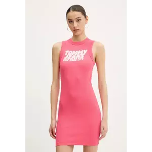 Tommy Jeans rochie culoarea roz, mini, mulata, DW0DW21351 imagine
