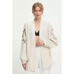sacou din in culoarea bej, oversize, modelator imagine