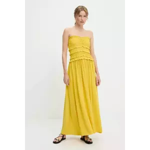 rochie din in culoarea galben, maxi, evazati imagine