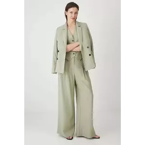 Medicine pantaloni din amestec de in culoarea verde, lat, high waist imagine