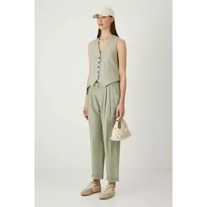 Medicine pantaloni din amestec de in culoarea verde, drept, high waist imagine