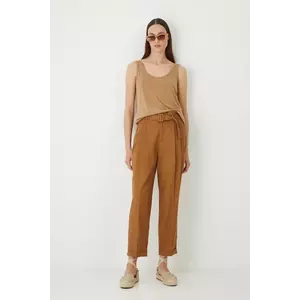 Medicine pantaloni din amestec de in culoarea maro, drept, high waist imagine