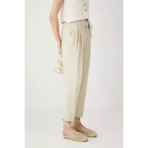 Medicine pantaloni din amestec de in culoarea bej, drept, high waist imagine