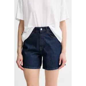 Marc O'Polo pantaloni scurți culoarea bleumarin, uni, high waist, 5000006745 imagine