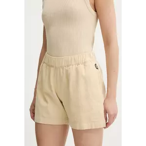 Picture pantaloni scurți din bumbac Flaros culoarea bej, uni, high waist, WSH0097 imagine