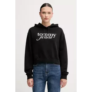 Tommy Jeans hanorac de bumbac culoarea negru, cu glugă, cu imprimeu, DW0DW20306 imagine