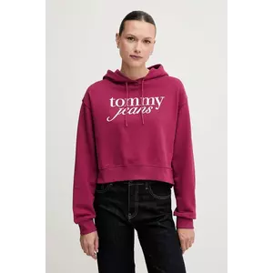 Tommy Jeans hanorac de bumbac culoarea roz, cu glugă, cu imprimeu, DW0DW20306 imagine