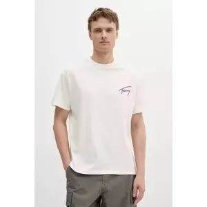 Tommy Jeans tricou din bumbac culoarea bej, cu imprimeu, DM0DM20768 imagine