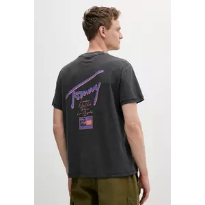 Tommy Jeans tricou din bumbac culoarea gri, cu imprimeu, DM0DM20768 imagine
