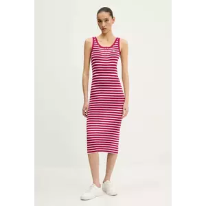 Tommy Jeans rochie din bumbac culoarea roz, midi, mulata, DW0DW19477 imagine