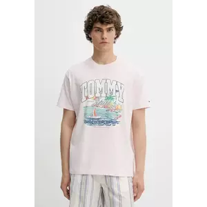 Tommy Jeans tricou din bumbac culoarea roz, cu imprimeu, DM0DM21867 imagine