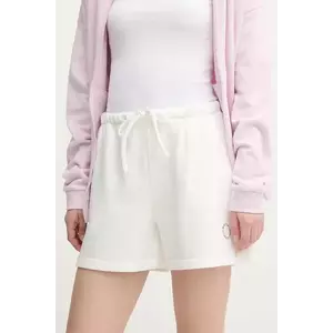 United Colors of Benetton pantaloni scurți culoarea alb, uni, high waist, 31NB3900Q imagine
