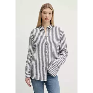 Superdry cămașă de in culoarea bleumarin, cu guler clasic, relaxed, W4010463A-K55 imagine