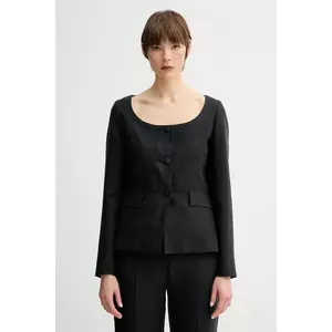 Remain blazer din amestec de in culoarea negru, un singur rand de nasturi, uni, 502522100 imagine