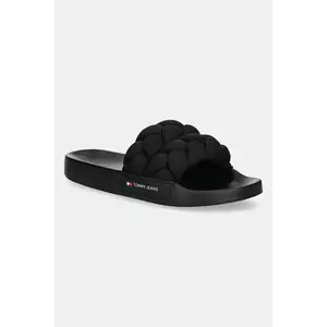 Tommy Jeans papuci BRAIDED SLIDE femei, culoarea negru, EN0EN02764 imagine