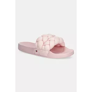 Tommy Jeans papuci BRAIDED SLIDE femei, culoarea roz, EN0EN02764 imagine