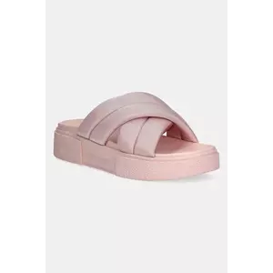Tommy Jeans papuci FLATFORM SANDAL femei, culoarea roz, cu platforma, EN0EN02775 imagine
