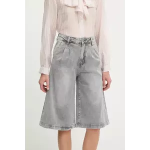 Answear Lab pantaloni scurti jeans culoarea gri, neted, high waist imagine
