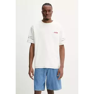 Drôle de Monsieur tricou din bumbac Le T-Shirt Club House culoarea bej, cu imprimeu, G-TS240-CO134-OW imagine