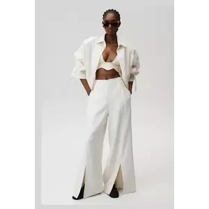 Undress Code pantaloni din in Fortuna Pants culoarea bej, lat, high waist, 894 imagine