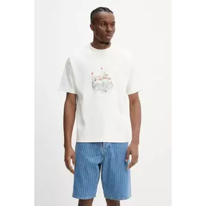 Drôle de Monsieur tricou din bumbac Le T-Shirt Cocktails culoarea bej, cu imprimeu, G-TS237-CO002-OW imagine