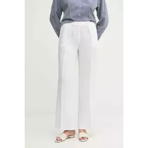 Sisley pantaloni din in culoarea alb, lat, high waist imagine