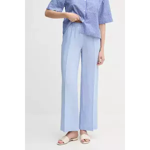 Sisley pantaloni din in culoarea alb, lat, high waist imagine