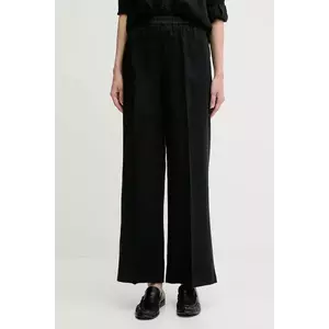 Sisley pantaloni din in culoarea alb, lat, high waist imagine