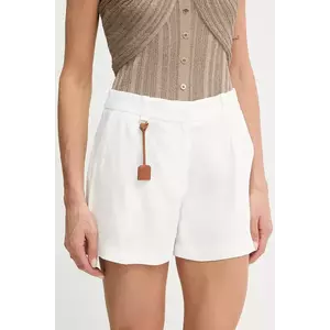 Elisabetta Franchi pantaloni scurți din in culoarea alb, neted, high waist, SH01252E2 imagine