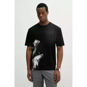 BOSS Orange tricou din bumbac culoarea negru, cu imprimeu, 50541099 imagine