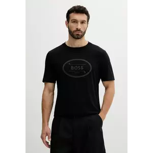 BOSS Green tricou din bumbac bărbați, culoarea negru, cu imprimeu, 50537825 imagine