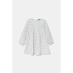 United Colors of Benetton rochie din bumbac pentru copii culoarea alb, midi, evazati, 40VFGV028 imagine