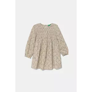 United Colors of Benetton rochie din bumbac pentru copii culoarea bej, midi, evazati, 40VFGV028 imagine