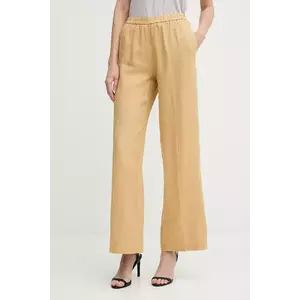 Sisley pantaloni din in culoarea alb, lat, high waist imagine