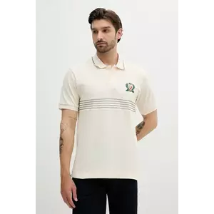 Lacoste polo de bumbac bărbați, culoarea bej, cu imprimeu, PH0037 imagine