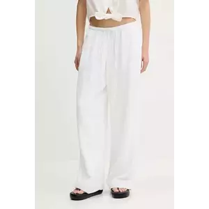 Abercrombie & Fitch pantaloni din in culoarea alb, lat, high waist, KI156-5153 imagine