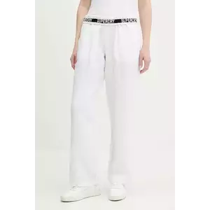 Superdry pantaloni din in culoarea bej, lat, high waist, W7011182A-04C imagine