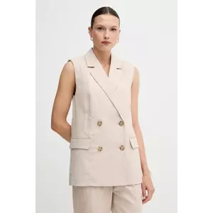 United Colors of Benetton vestă cu amestec de in culoarea bej, cu doua randuri de nasturi, 29KBDJ00W imagine