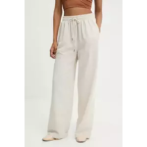 Answear Lab pantaloni din amestec de in culoarea bej, lat, high waist imagine