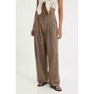 Answear Lab pantaloni din lână culoarea maro, lat, high waist imagine