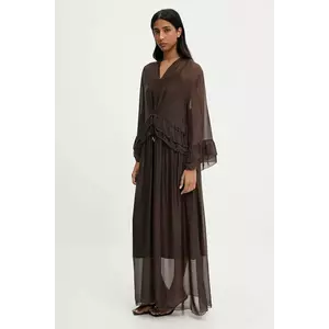 Answear Lab rochie din matase culoarea maro, maxi, evazati imagine