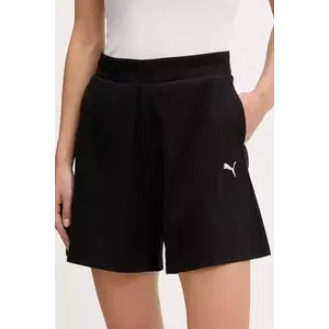 Puma pantaloni scurți culoarea negru, neted, high waist, 685026 imagine