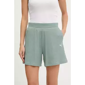 Puma pantaloni scurți culoarea verde, neted, high waist, 685026 imagine