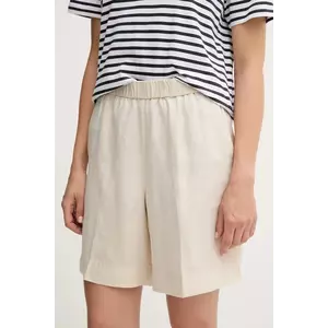 Gant pantaloni scurți din in culoarea bej, neted, high waist, 4020116 imagine