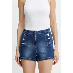 Silvian Heach pantaloni scurți jeans RENEWI culoarea albastru marin, neted, high waist, GPP25138SH imagine
